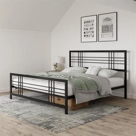 Cama Estilo Industrial de Metal y Madera - Diseño Moderno y Duradero CA006