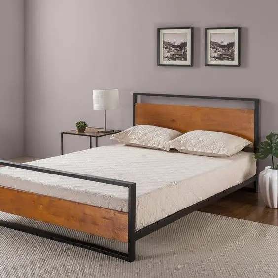 Cama Estilo Industrial de Metal y Madera - Diseño Moderno y Duradero CA001