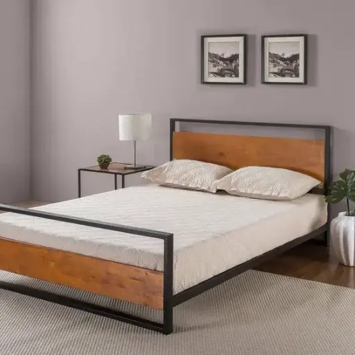 Cama Estilo Industrial de Metal y Madera - Diseño Moderno y Duradero CA001