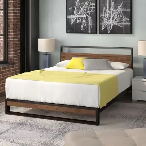 Cama Estilo Industrial de Metal y Madera - Diseño Moderno y Duradero CA005