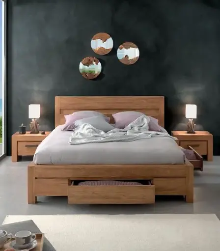 Cama Estilo Industrial de Metal y Madera - Diseño Moderno y Duradero CA009