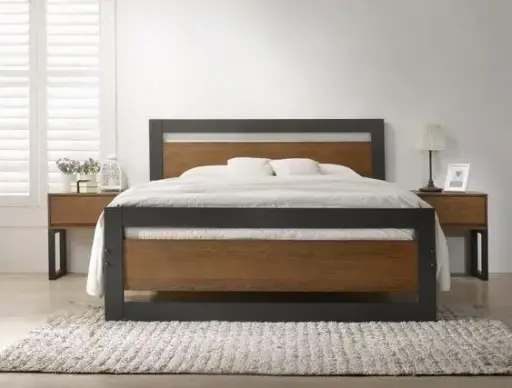 Cama Estilo Industrial de Metal y Madera - Diseño Moderno y Duradero CA013